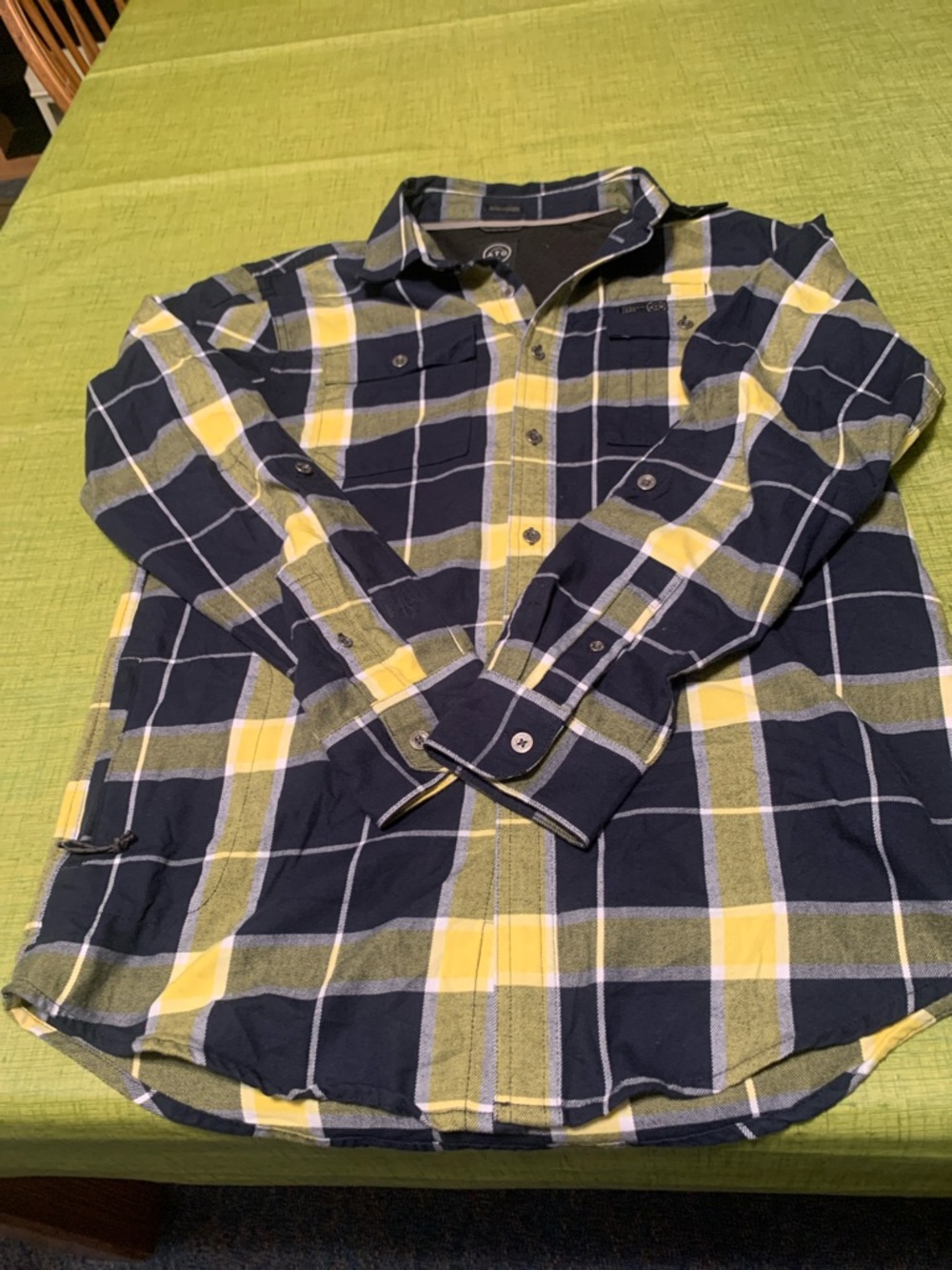 Wrangler Navy and Yellow Plaid Button-Down Shirt
